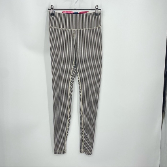 LULULEMON Wunder Under Pant Pine Stripe Inkwell Mojave Tan Size 4 - Picture 1 of 8